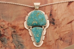 Genuine Blue Kingman Turquoise Sterling Silver Navajo Pendant